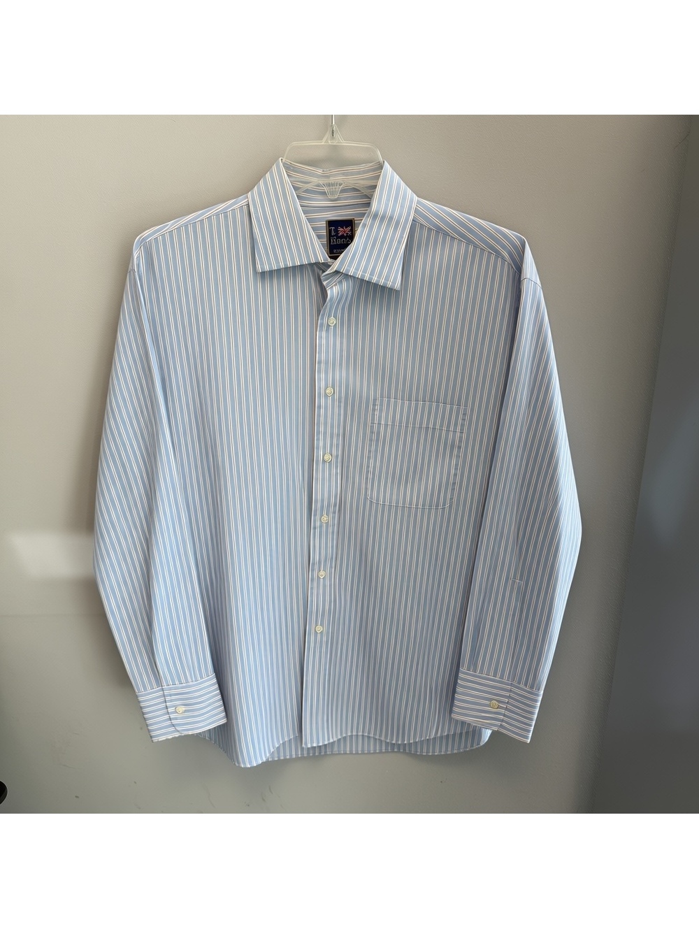 Vtg T Harris London Mens Size 16 34/35 Long Sleeve Button Up Blue White Striped